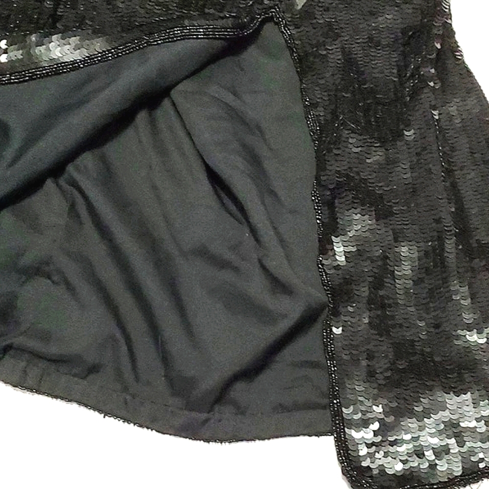 Essence Black Silk Sequined Evening Side Slit Shift Midi Dress Plus 26 - Picture 7 of 9
